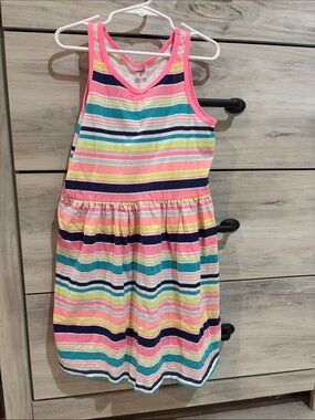Girls' Multicolor Striped Tank Dress - Pink & Navy Accents